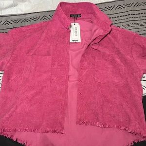Oversized cropped button up shirt from Boohoo